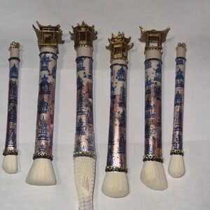 Custom made Ombré Gold and Blue Pagoda Love 6pc Makeup Brush Set